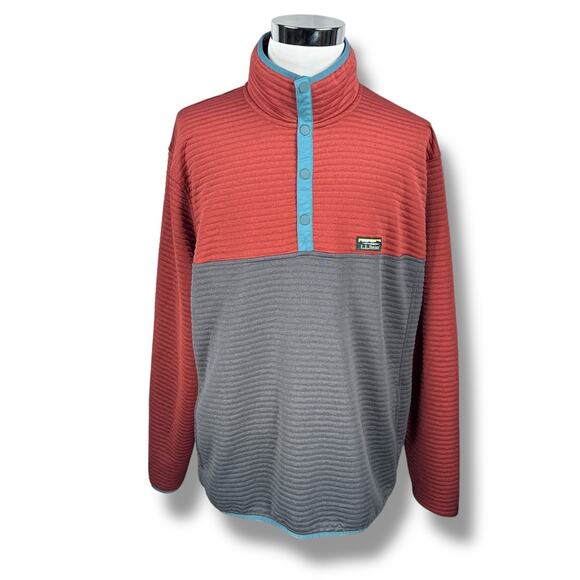 LL Bean Airlight Knit Pullover Men’s 3XL XXXL Tall Gray Orange Colorblock Snaps - Picture 1 of 9